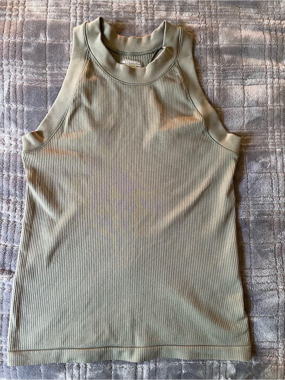 Athleta Olive Ribbed High-Neck Tank